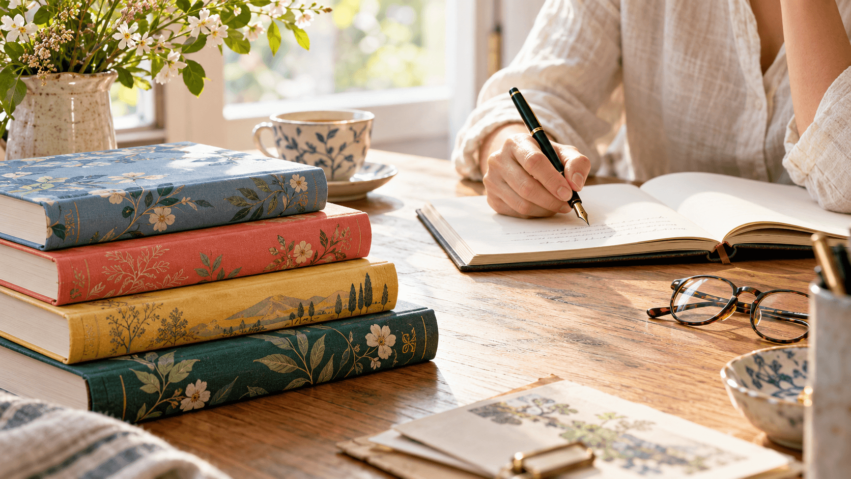 Author developing a book promotion plan at a writing desk